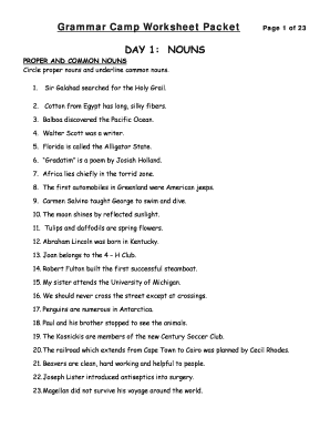 Grammar Camp Worksheet Packet Answer Key  Form