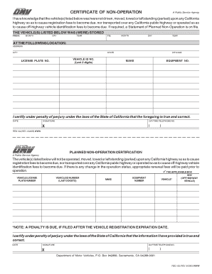 Non Operational Vehicle Form