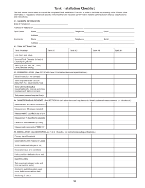 Tank Installation Checklist PDF ZCL Composites  Form