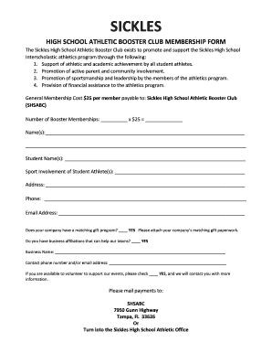 HIGH SCHOOL ATHLETIC BOOSTER CLUB MEMBERSHIP FORM