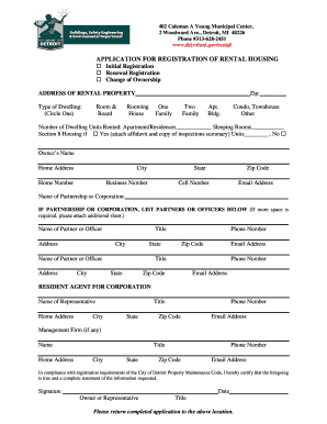 Application for Registration of Rental Housing City of Detroit Detroitmi  Form