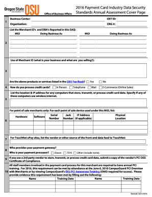  Payment Card Industry Data Security Office of Fa Oregonstate 2016