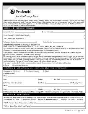 Get and Sign Prudential Annuity Change 2017-2022 Form