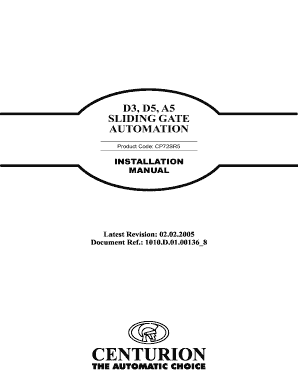Centurion D5 Gate Motor Manual PDF  Form
