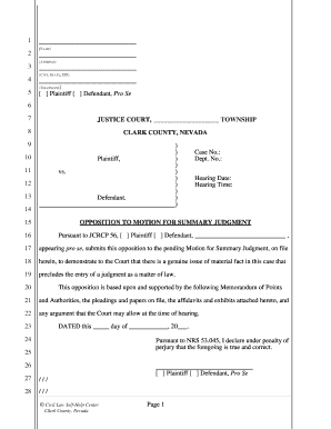 Opposition to Motion for Summary Judgment Form