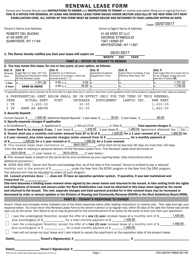 Renewal Lease Form