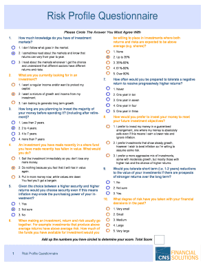 Risk Profile Questionnaire Template  Form