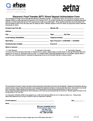  Electronic Fund Transfer EFT Direct Deposit Authorization Form Afspa 2016