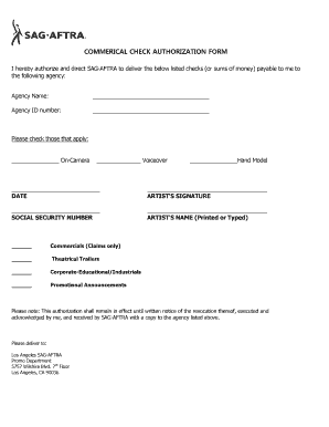 Get and Sign Aftra Talent Check Authorization Form Sag Aftra