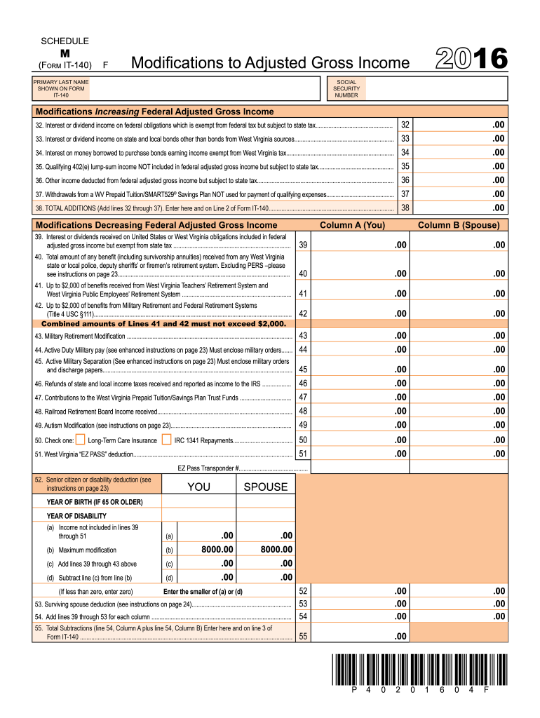  Wv Schedule M  Form 2016