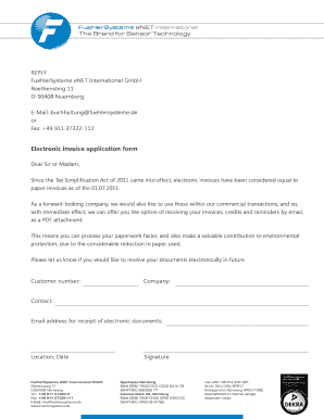 Electronic Invoice Application Form Fuehlersysteme Fuehlersysteme