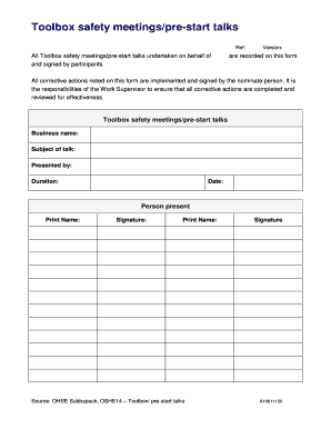 Toolbox Talk Template Printable  Form