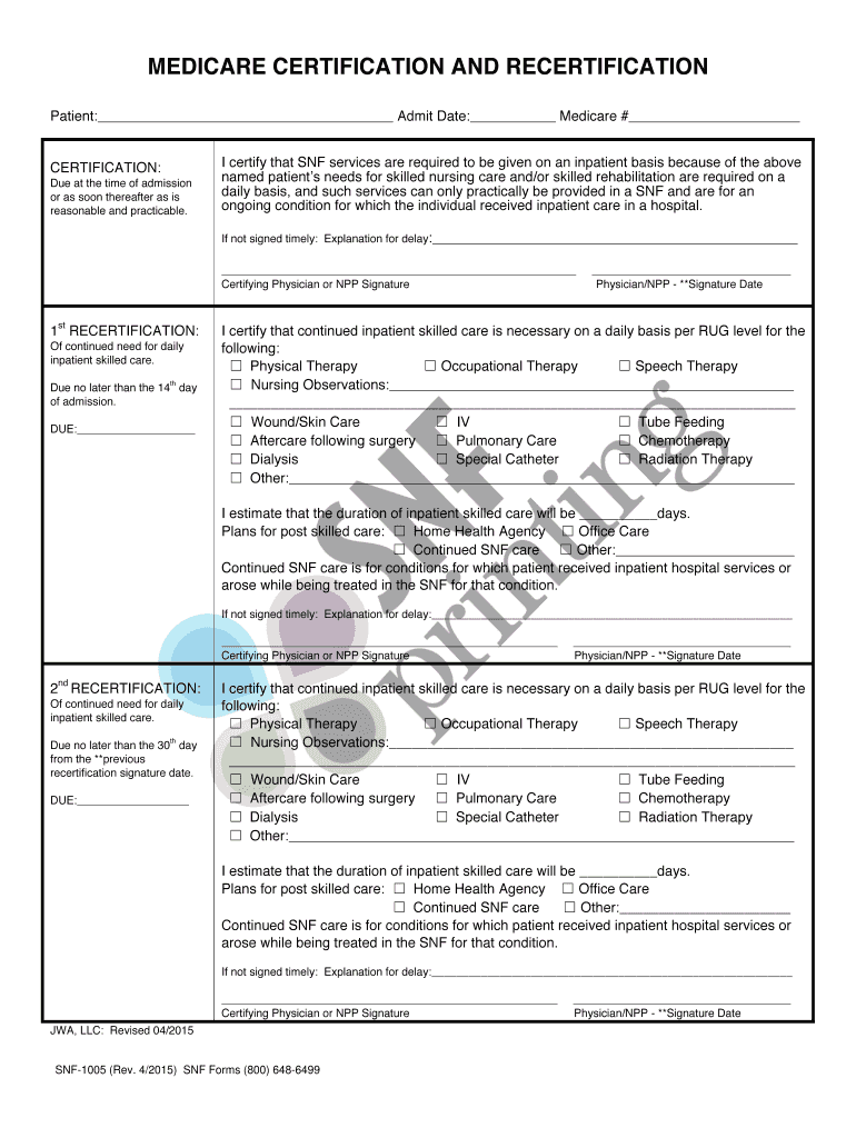 MEDICARE CERTIFICATION and RECERTIFICATION Medical Forms