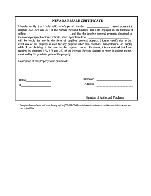 Resale Certificate Nevada  Form