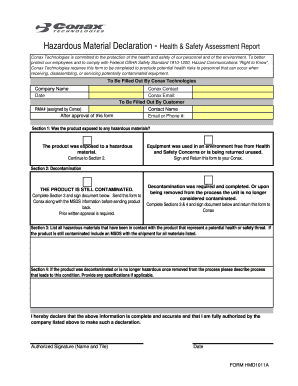 Hazardous Material Declaration Health &amp; Safety Assessment Report  Form