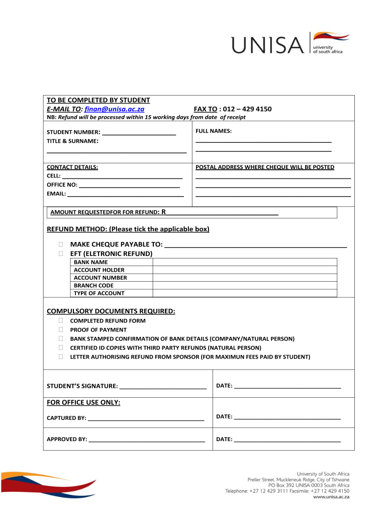 Unisa Refund Form PDF