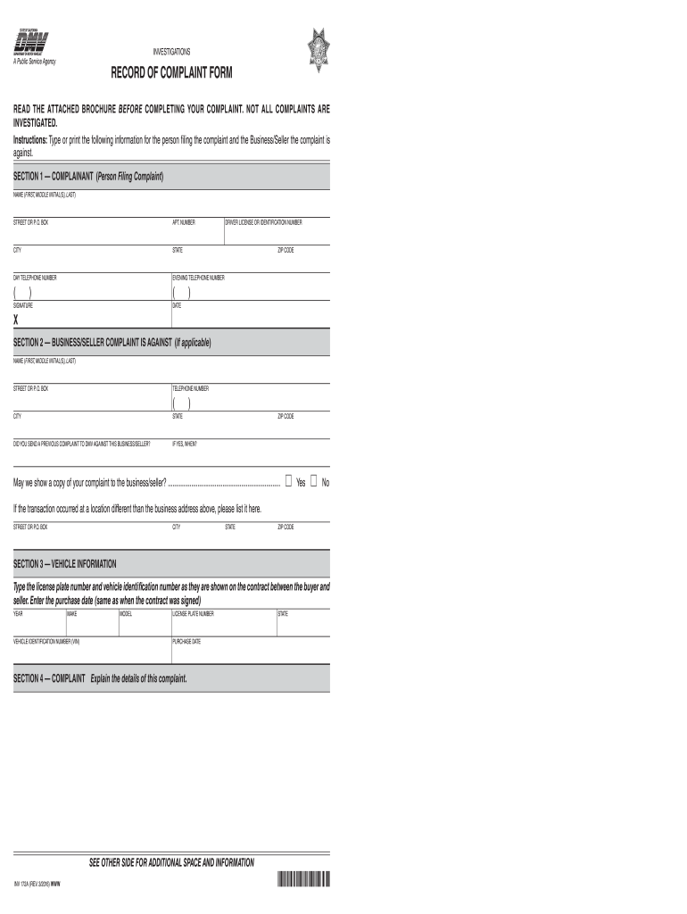  Dmv California Record of Complaint Form 2016