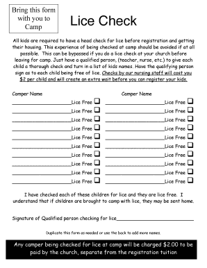 Lice Check Form Sdsummercamp Com