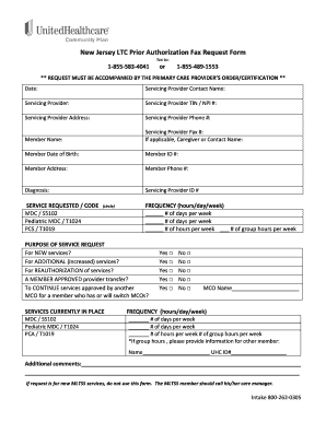 New Jersey LTC Prior Authorization Fax Request Form