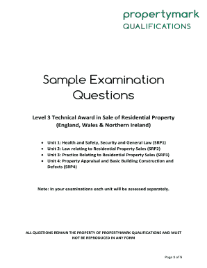 Level 3 Award in Sale of Residential Property Sample Questions  Form