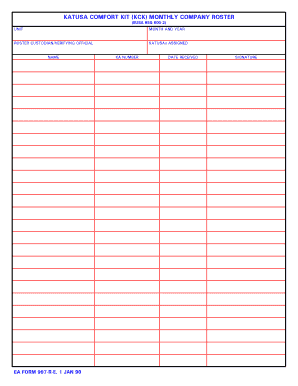 KATUSA COMFORT KIT KCK MONTHLY COMPANY ROSTER 8tharmy Korea Army  Form