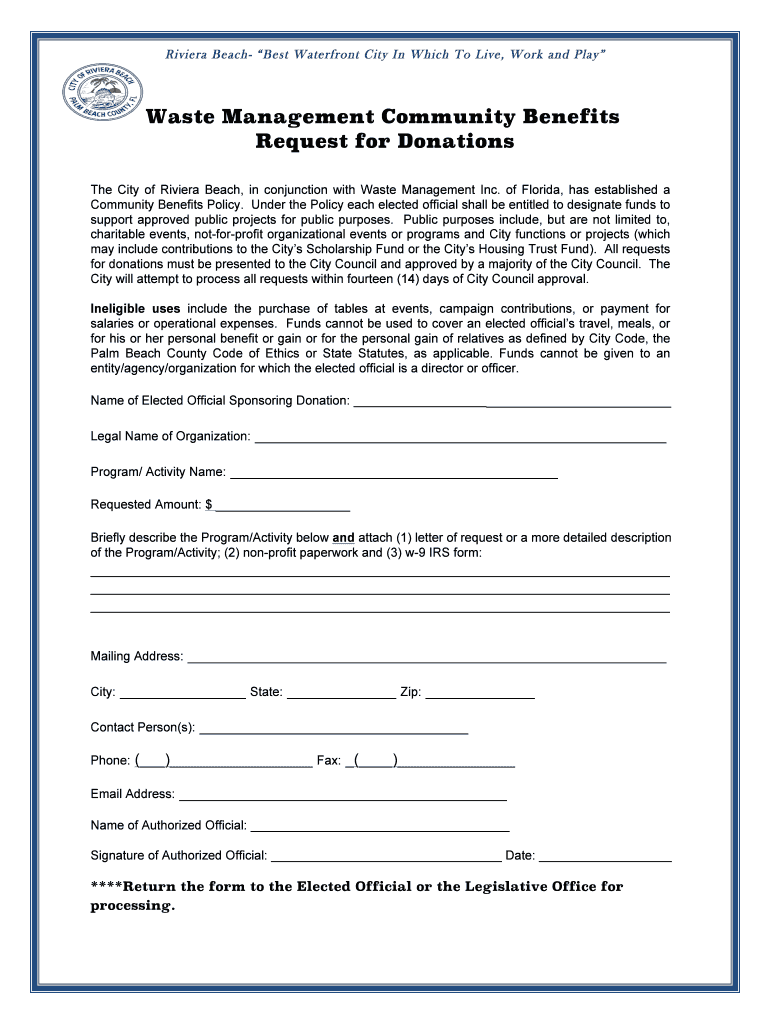 Waste Management Community Benefits Form Page 1 Page 2 Revised 03132017 DOC