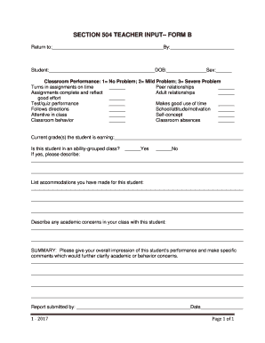 504 Teacher Input Form