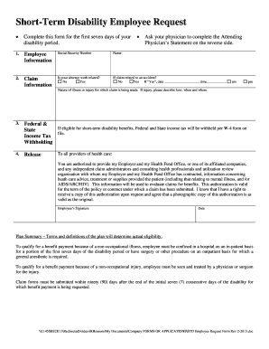 Short Term Disability Employee Request Teamsters145  Form