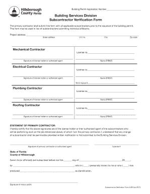 Hillsborough County Subcontractor Verification Form