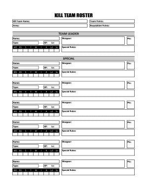 Kill Team Roster PDF Fillable  Form