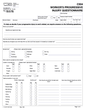 C504 WORKER&amp;#39;S PROGRESSIVE INJURY WCB Alberta Wcb Ab  Form