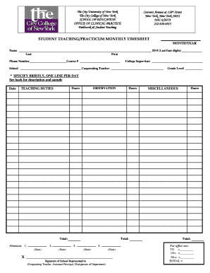 Ccny Fieldwork Timesheet  Form