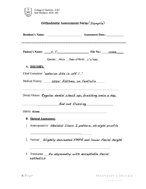 Orthodontic Examination Form