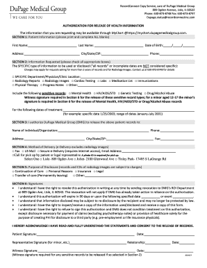 Dupage Medical Group Medical Records  Form