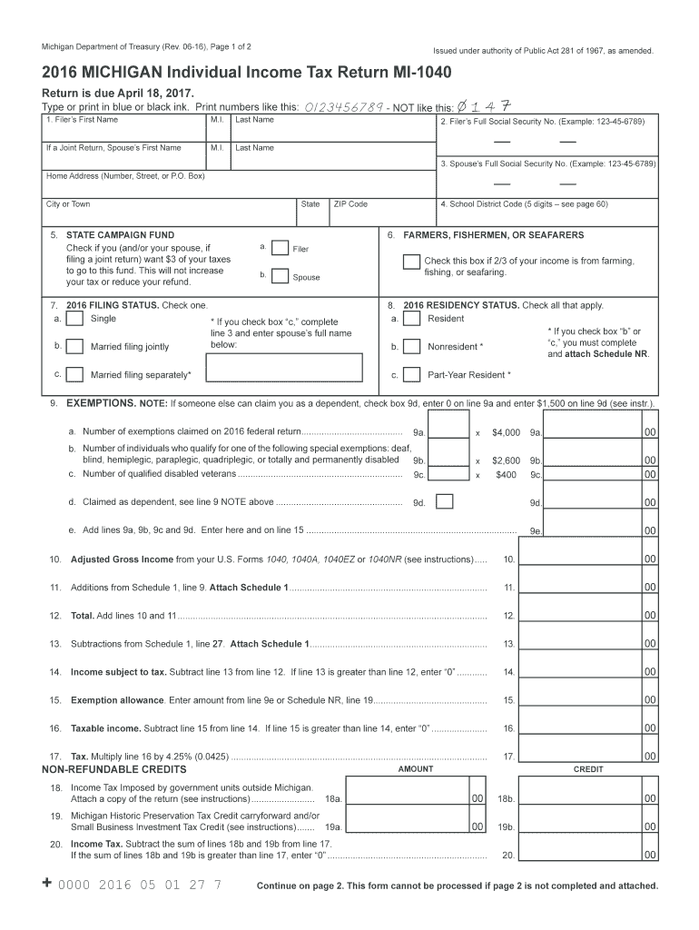  Mi 1040  Form 2016