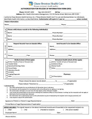 Authorization for Release of Information Form Roi Chase Brexton