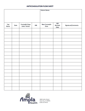 Anticoagulation Flow Sheet Ampla Health  Form