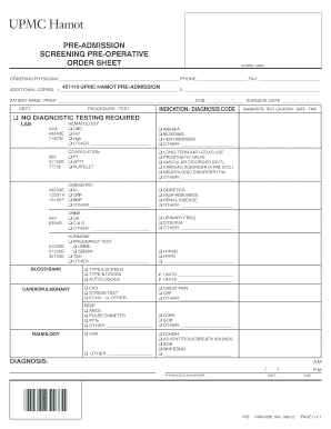  Pre Admission Screening Pre Operative Order Sheet UPMC Com 2012-2024