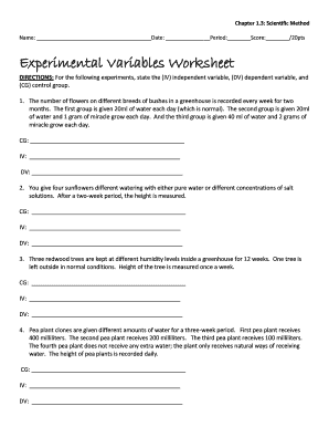 Experimental Variables Worksheet Answers PDF  Form