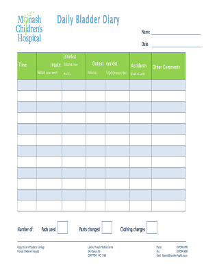 Bladder Diary Form Monash Children&amp;#39;s Hospital Monashchildrenshospital