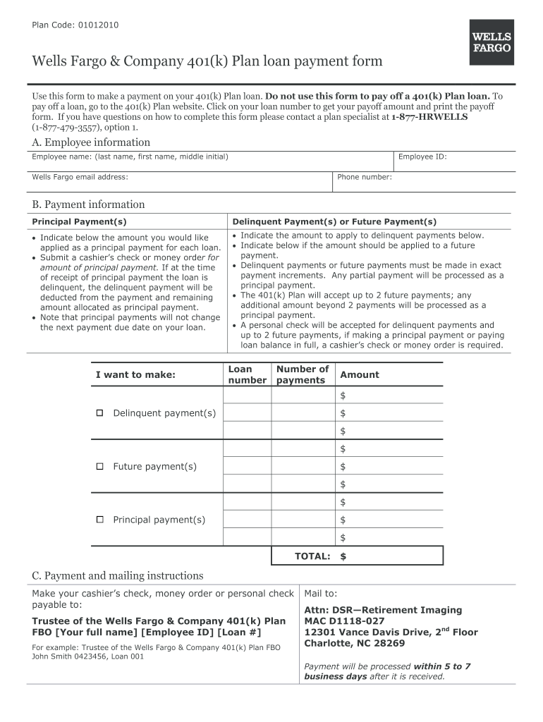 Wells Fargo 401k Loan Request Online  Form