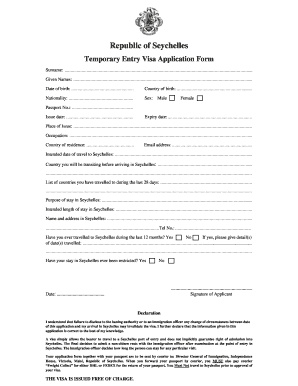 Seychelles Visa Application Form