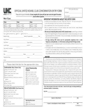  Conformation Entry Form United Kennel Club UKC 2017