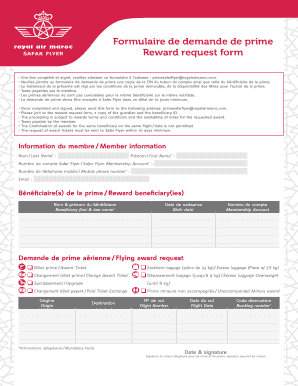 Formulaire De Demande De Prime Reward Request Form