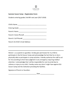 Summer Soccer Camp Registration Form Salem Lutheran School