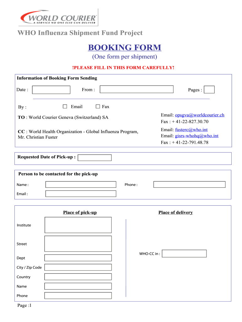 WHO Shipping Fund Booking Form