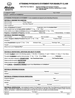  Attending Physician S Statement for Disability Claim 2016