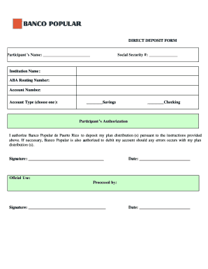 Banco Popular Direct Deposit Form