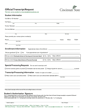 Cincinnati State Transcript  Form