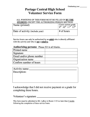 Volunteer Service Form Portage Central High School